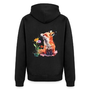 Aquarell Fuchs, Fuchs - Unisex Premium Bio Zip Hoodie - Schwarz - Hinten - Nico (187cm)