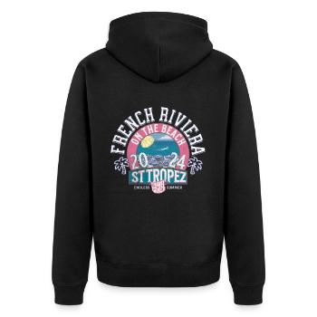 St. Tropez Côte d'Azur Reisen Sie um die Welt - Unisex Premium Bio Zip Hoodie - Schwarz - Hinten - Nico (187cm)