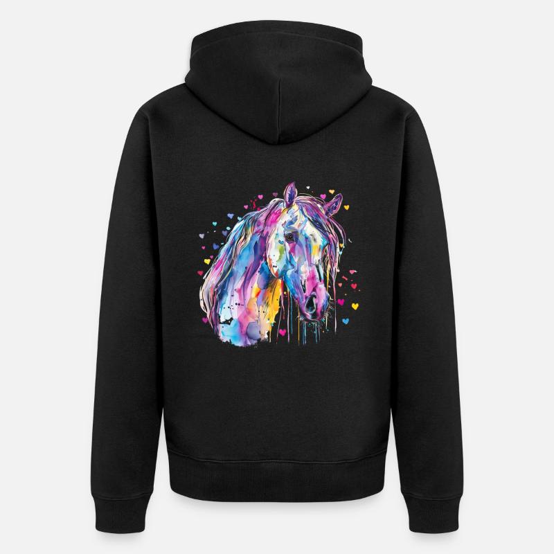 Cheval avec cœur - Veste à capuche bio Premium Unisexe - noir