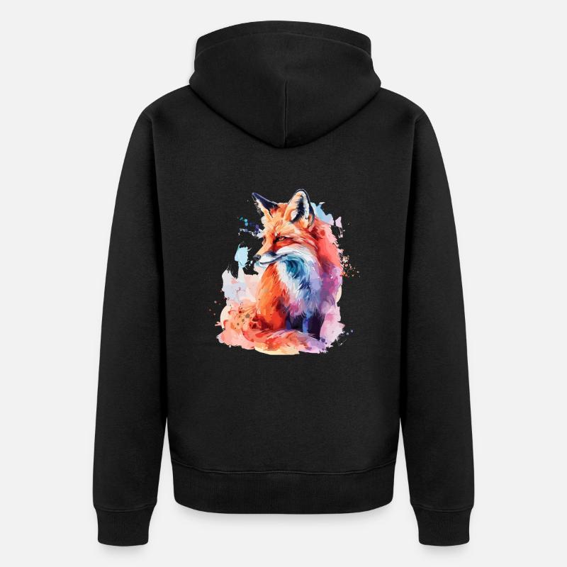 Renard aquarelle, Fox - Veste à capuche bio Premium Unisexe - noir