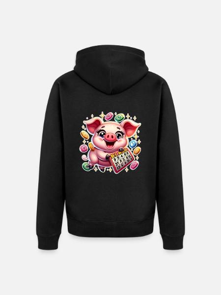 Lotto, Pig, Bingo - Unisex Premium Organic Zip Hoodie - black