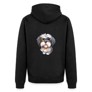 Havanese Dog Breed Watercolor Cartoon Kawaii Glass - Unisex Premium Organic Zip Hoodie - black - Back - Nico (187cm)