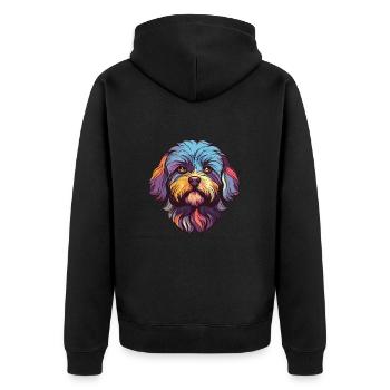 Shih-Poo Dog Breed Watercolor Cartoon Kawaii Color - Unisex Premium Organic Zip Hoodie - black - Back - Nico (187cm)