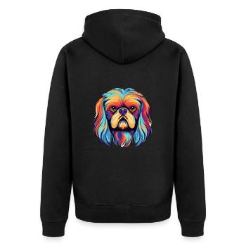 Pekingese Dog Breed Watercolor Cartoon Kawaii Colo - Unisex Premium Organic Zip Hoodie - black - Back - Nico (187cm)