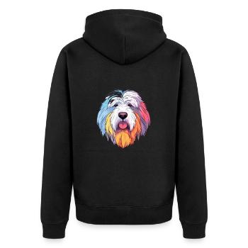 Vieux chien de berger anglais chien race aquarelle dessin animé - Veste à capuche bio Premium Unisexe - noir - Dos - Nico (187cm)