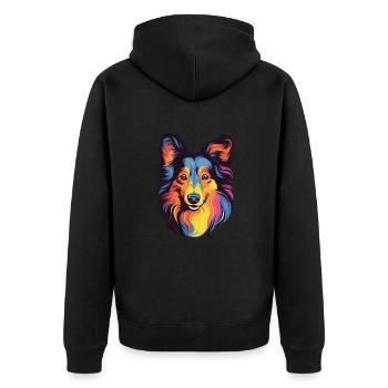 Shetland Schäferhund Hund Rasse Aquarell Karikatur Kaw - Unisex Premium Bio Zip Hoodie - Schwarz - Hinten - Nico (187cm)