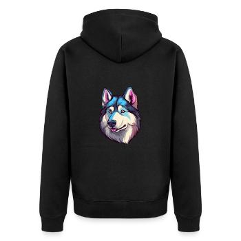 Husky Chien Race Aquarelle Dessin animé Kawaii Coloré - Veste à capuche bio Premium Unisexe - noir - Dos - Nico (187cm)