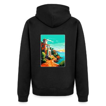Costa Brava Spanien Vintage Reiseplakat Souvenir - Unisex Premium Bio Zip Hoodie - Schwarz - Hinten - Nico (187cm)