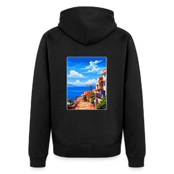 Almería Spanien Vintage Reiseplakat WPA Souvenir - Unisex Premium Bio Zip Hoodie - Schwarz - Hinten - Nico (187cm)