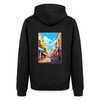 Perpignan Frankreich Vintage Reiseplakat Souvenir - Unisex Premium Bio Zip Hoodie - Schwarz - Hinten - Nico (187cm)