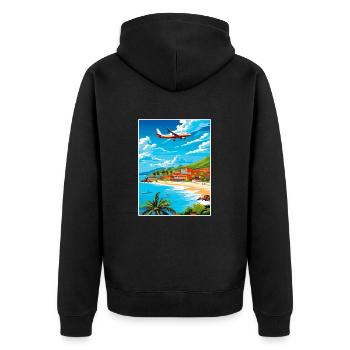 Saint Maarten Karibik Vintage Reiseposter - Unisex Premium Bio Zip Hoodie - Schwarz - Hinten - Nico (187cm)