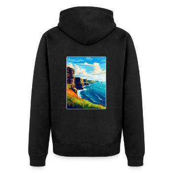 Falaises de Moher Irlande Royaume-Uni Affiche de voyage vintage - Veste à capuche bio Premium Unisexe - noir - Dos - Nico (187cm)