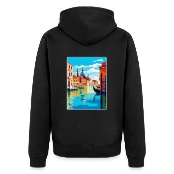 Venedig Italien Vintage Reiseplakat WPA Souvenir - Unisex Premium Bio Zip Hoodie - Schwarz - Hinten - Nico (187cm)