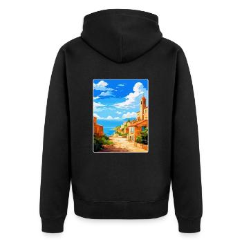 Tarragona Spanien Vintage Reiseplakat Souvenir WPA - Unisex Premium Bio Zip Hoodie - Schwarz - Hinten - Nico (187cm)