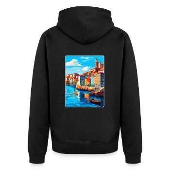 Porto Portugal Vintage Reiseplakat Souvenir WPA - Unisex Premium Bio Zip Hoodie - Schwarz - Hinten - Nico (187cm)