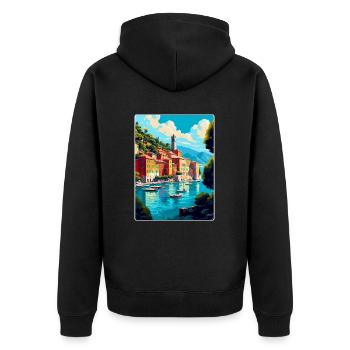 Portofino Italie Affiche de voyage vintage Souvenir WPA - Veste à capuche bio Premium Unisexe - noir - Dos - Nico (187cm)
