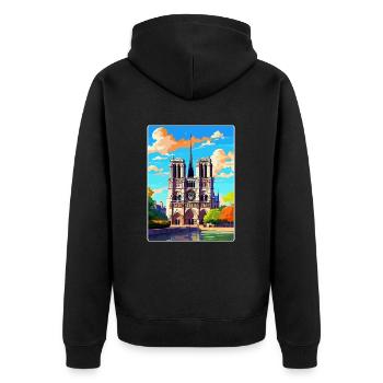 Notre Dame Frankreich Vintage Reiseplakat Souvenir - Unisex Premium Bio Zip Hoodie - Schwarz - Hinten - Nico (187cm)