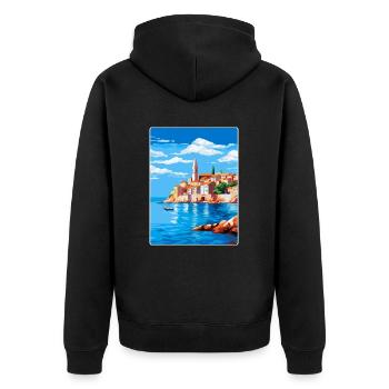 Piran Slovenia Vintage Travel Poster Souvenir WPA - Unisex Premium Organic Zip Hoodie - black - Back - Nico (187cm)