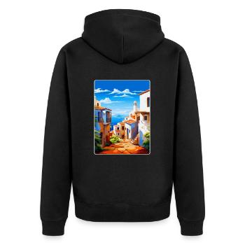 Almería Spanien Vintage Reiseplakat WPA Souvenir - Unisex Premium Bio Zip Hoodie - Schwarz - Hinten - Nico (187cm)