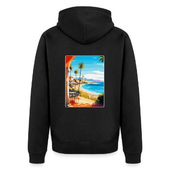 Costa Del Sol Spanien Vintage Reiseplakat Souvenir - Unisex Premium Bio Zip Hoodie - Schwarz - Hinten - Nico (187cm)
