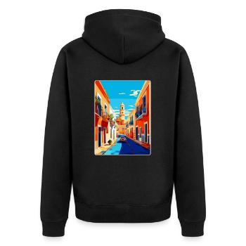 Jerez De La Frontera Spanien Vintage Reiseplakat - Unisex Premium Bio Zip Hoodie - Schwarz - Hinten - Nico (187cm)