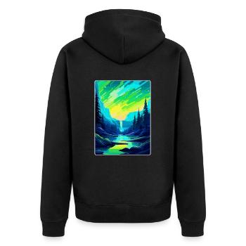 Aurora Borealis Island Vintage Reiseplakat WPA - Unisex Premium Bio Zip Hoodie - Schwarz - Hinten - Nico (187cm)