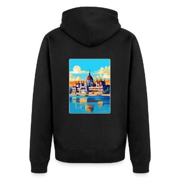 Budapest Ungarn Vintage Reiseplakat Souvenir - Unisex Premium Bio Zip Hoodie - Schwarz - Hinten - Nico (187cm)