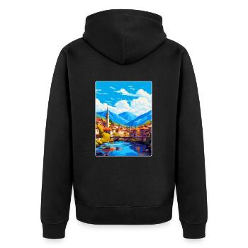 Sarajevo Bosnien Herzegowina Vintage Reiseposter - Unisex Premium Bio Zip Hoodie - Schwarz - Hinten - Nico (187cm)