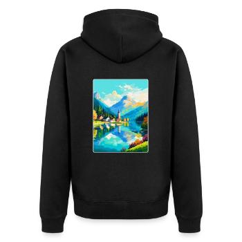 Wolfgangsee Österreich Vintage Reiseplakat Souvenir - Unisex Premium Bio Zip Hoodie - Schwarz - Hinten - Nico (187cm)