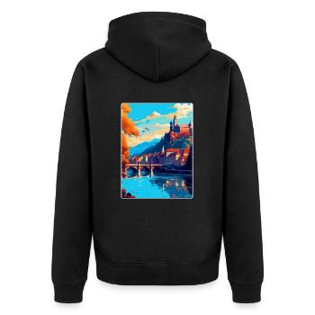 Heidelberg Germany Vintage Travel Poster Souvenir - Unisex Premium Organic Zip Hoodie - black - Back - Nico (187cm)