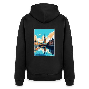 Hamburg Deutschland Vintage Reiseplakat Souvenir WPA - Unisex Premium Bio Zip Hoodie - Schwarz - Hinten - Nico (187cm)