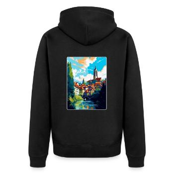 Fribourg Schweiz Vintage Reiseposter WPA Art - Unisex Premium Bio Zip Hoodie - Schwarz - Hinten - Nico (187cm)