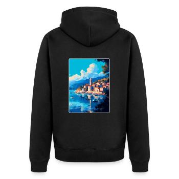 Cavtat Kroatien Vintage Reiseplakat Souvenir WPA - Unisex Premium Bio Zip Hoodie - Schwarz - Hinten - Nico (187cm)