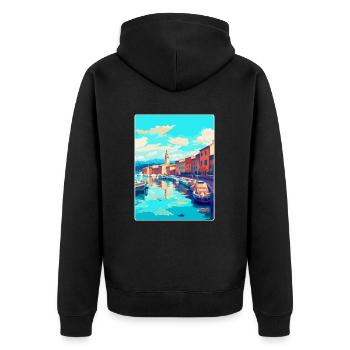 Saint Tropez Frankreich Vintage Reiseplakat Souvenir - Unisex Premium Bio Zip Hoodie - Schwarz - Hinten - Nico (187cm)
