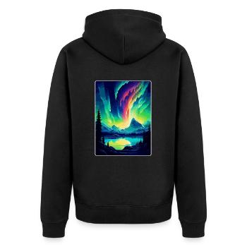 Nordlichter Island Vintage Reise Poster Wand - Unisex Premium Bio Zip Hoodie - Schwarz - Hinten - Nico (187cm)