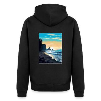 Schwarzer Sandstrand Island Vintage Reiseposter WPA - Unisex Premium Bio Zip Hoodie - Schwarz - Hinten - Nico (187cm)