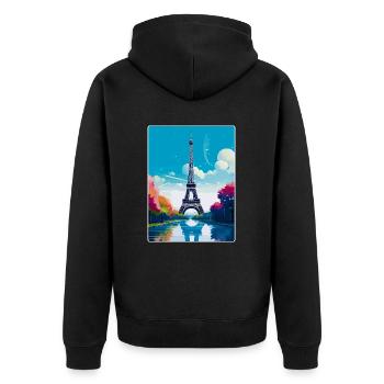 Tour Eiffel Paris France Affiche de voyage vintage - Veste à capuche bio Premium Unisexe - noir - Dos - Nico (187cm)