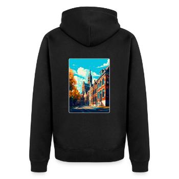 Tilburg Niederlande Vintage Reiseplakat Souvenir - Unisex Premium Bio Zip Hoodie - Schwarz - Hinten - Nico (187cm)
