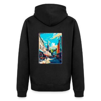 Galway Ireland Uk Vintage Travel Poster Souvenir - Unisex Premium Organic Zip Hoodie - black - Back - Nico (187cm)