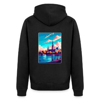 Mainz Deutschland Vintage Reiseplakat WPA Souvenir - Unisex Premium Bio Zip Hoodie - Schwarz - Hinten - Nico (187cm)