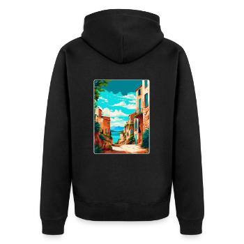 Mallorca Spanien Vintage Reiseplakat Souvenir WPA - Unisex Premium Bio Zip Hoodie - Schwarz - Hinten - Nico (187cm)