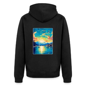 Genf Schweiz Vintage Reiseplakat Souvenir - Unisex Premium Bio Zip Hoodie - Schwarz - Hinten - Nico (187cm)