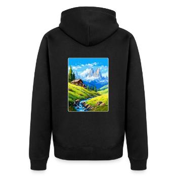 Dolomiten Italien Vintage Reiseplakat Souvenir WPA - Unisex Premium Bio Zip Hoodie - Schwarz - Hinten - Nico (187cm)