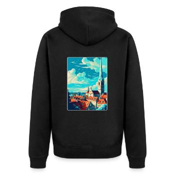 Tallinn Estland Vintage Reiseplakat Souvenir WPA - Unisex Premium Bio Zip Hoodie - Schwarz - Hinten - Nico (187cm)