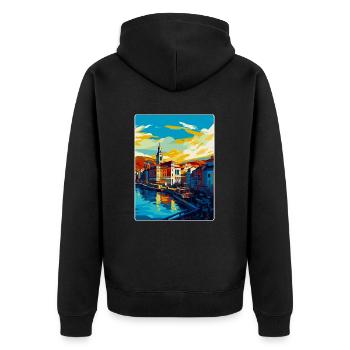 Bilbao Spanien Vintage Reiseplakat WPA Souvenir - Unisex Premium Bio Zip Hoodie - Schwarz - Hinten - Nico (187cm)