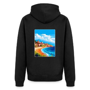 Kefalonia Griechenland Vintage Reiseplakat Souvenir - Unisex Premium Bio Zip Hoodie - Schwarz - Hinten - Nico (187cm)