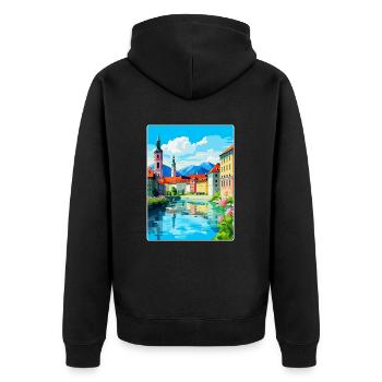 Ljubljana Slovénie Affiche de voyage vintage souvenir - Veste à capuche bio Premium Unisexe - noir - Dos - Nico (187cm)