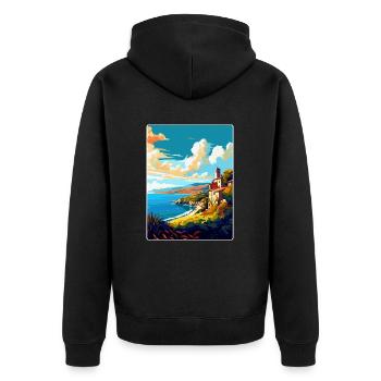 Galicien Spanien Vintage Reiseplakat WPA Souvenir - Unisex Premium Bio Zip Hoodie - Schwarz - Hinten - Nico (187cm)