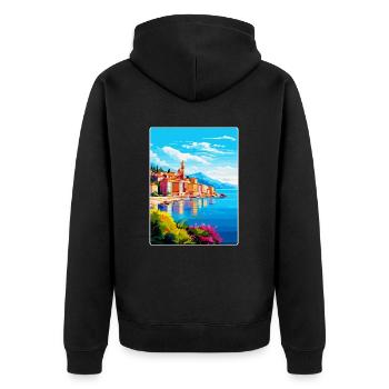 La Spezia Italien Vintage Reiseplakat Souvenir WPA - Unisex Premium Bio Zip Hoodie - Schwarz - Hinten - Nico (187cm)