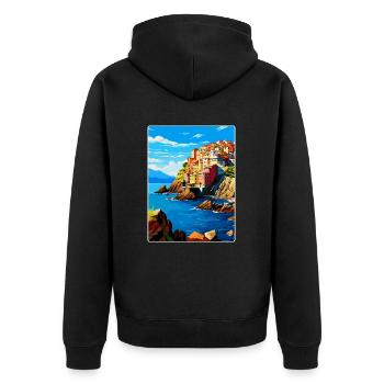 Cinque Terre Italie Affiche de voyage vintage souvenir - Veste à capuche bio Premium Unisexe - noir - Dos - Nico (187cm)